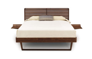 Contour Bed in Natural Walnut with attached nightstands front view