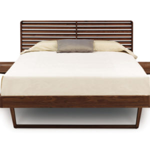 Contour Bed in Natural Walnut with attached nightstands front view