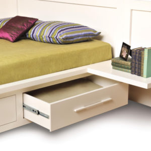 Moduluxe bedroom collection with storage in Parchment Maple