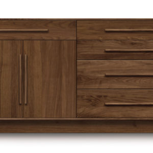 Moduluxe four drawers on the right with one drawer above two doors on the left dresser in Natural Walnut