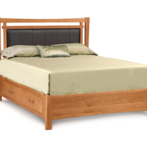 Monterey Bed with Upholstered Headboard and storage in Natural Cherry