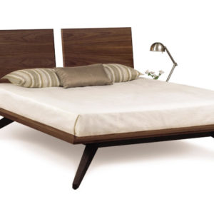 Astrid Bed in Natural Walnut & Dark Chocolate Maple with double panel headboard & floating nightstands