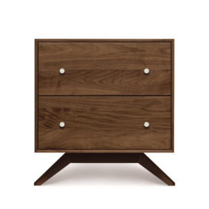 Astrid Two Drawer Nightstand in Natural Walnut and Dark Chocolate Maple