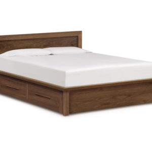 Moduluxe 35" High Storage Base Bed with Panel Headboard in Natural Walnut
