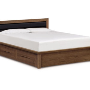 Moduluxe 35" High Storage Base Bed with Upholstered Headboard in Natural Walnut