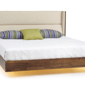 Sloane Floating Bed in Natural Walnut with underbed lighting