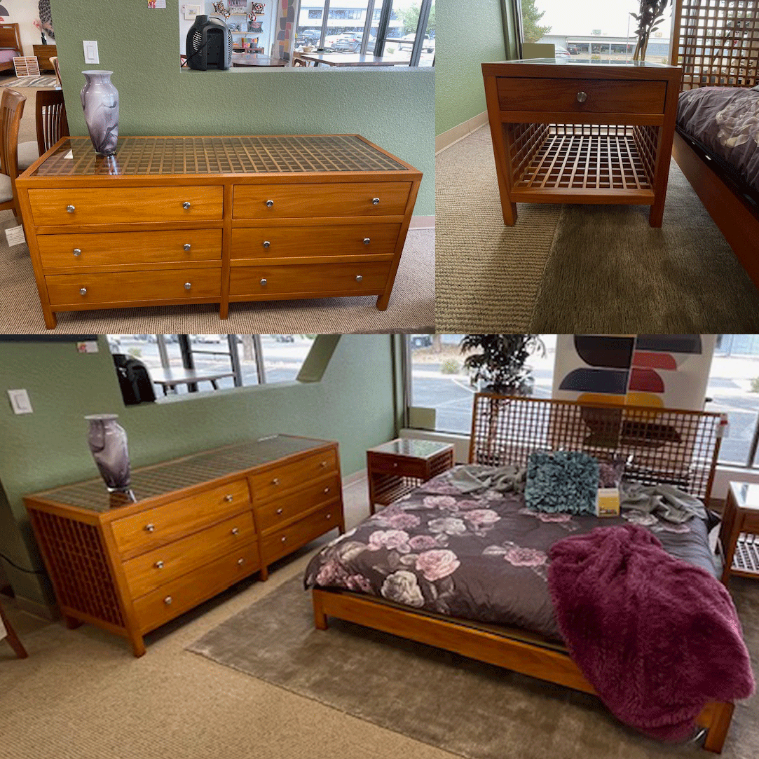 Four Piece Bedroom Set Handcrafted Teak Glass Top