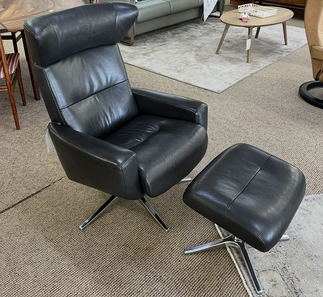 IMG Chair & Ottoman Elmo Soft Leather - Italian Linea Metal Base 25 x 30 x 18