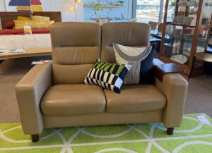 Stressless Wave Sofa Two Seat High Back Paloma Sand leather Brown Wood W 56.5 x D 29 x H 40