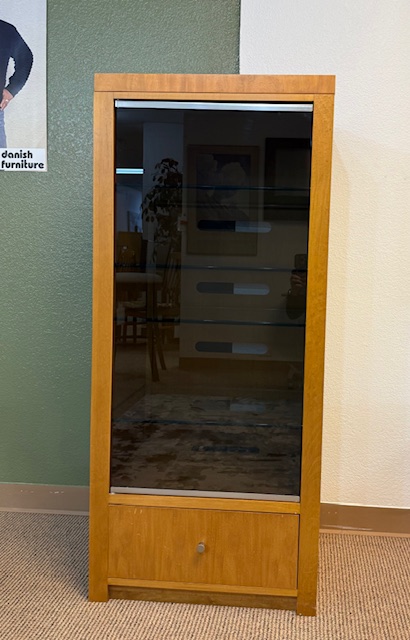 Media Cabinet (2) Ethan Allen Radius Collection Maple Veneer Dark Glass W 24 x D 18 x H 55