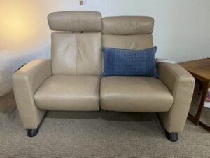 Stressless Loveseat Two Seat Arion High Back Sofa Telescoping Headrest Paloma Sand leather Wenge Wood W 54 x D 28 x H 37