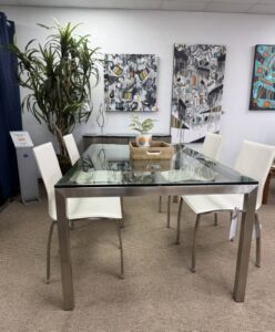 Dining Table Glass Top Nickel Frame L 72 x W 42 x H 29.5